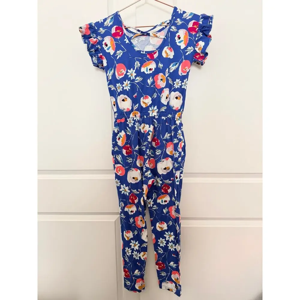 Tea Collection floral print ruffle sleeve jumpsuit blue white pink